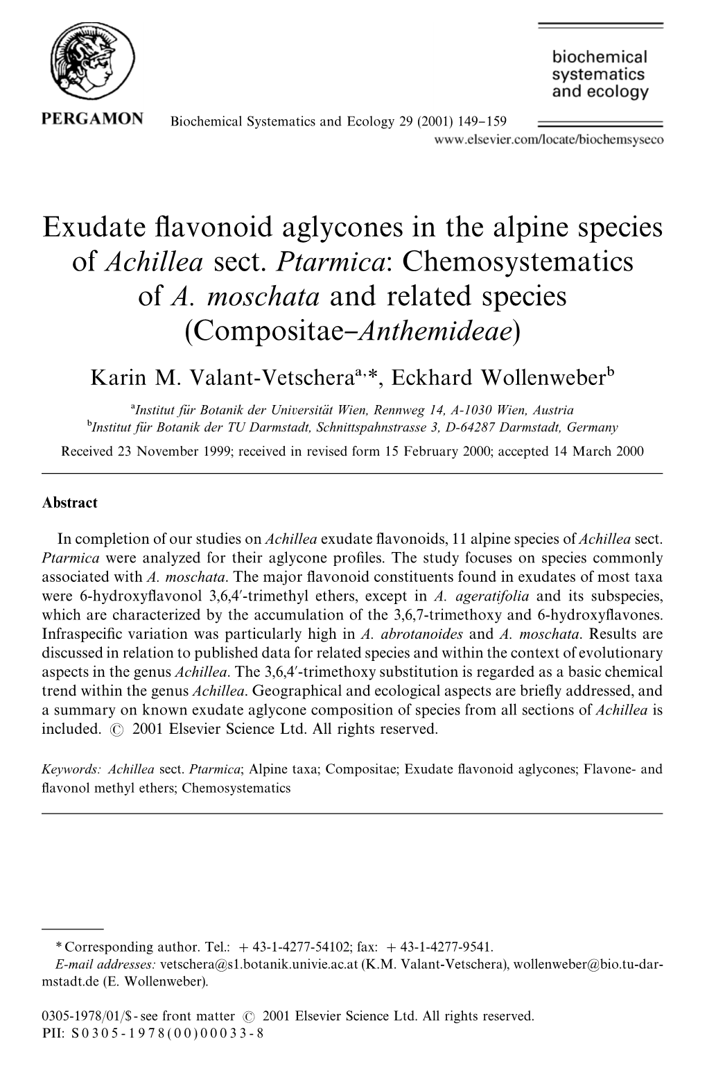 Exudate #Avonoid Aglycones in the Alpine Species of Achillea Sect