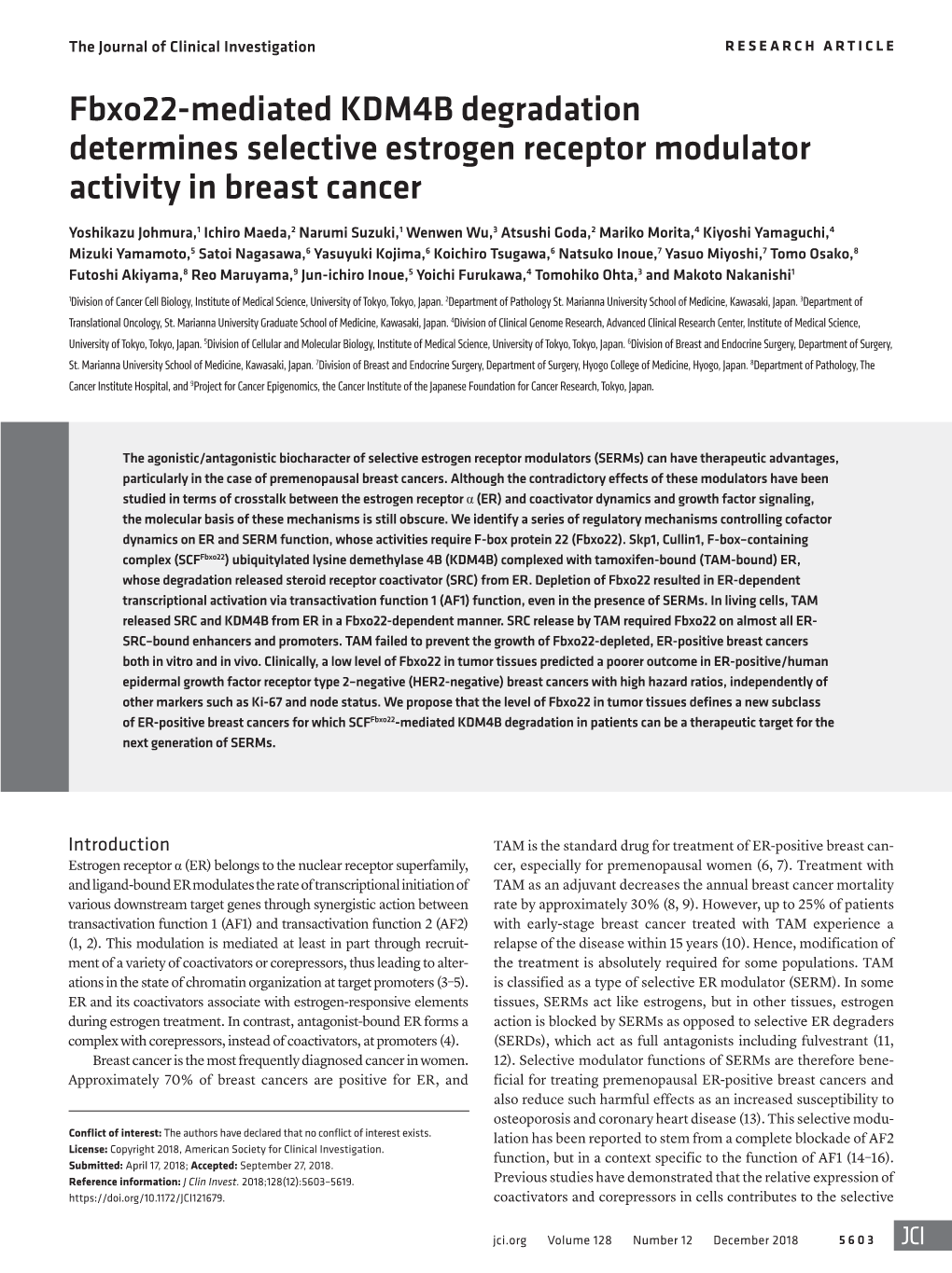 Fbxo22-Mediated KDM4B Degradation Determines Selective Estrogen Receptor Modulator Activity in Breast Cancer