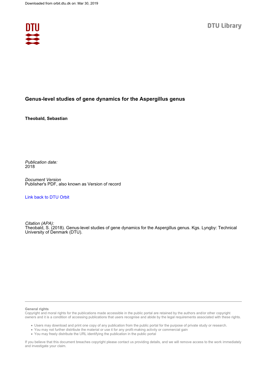 Genus-Level Studies of Gene Dynamics for the Aspergillus Genus