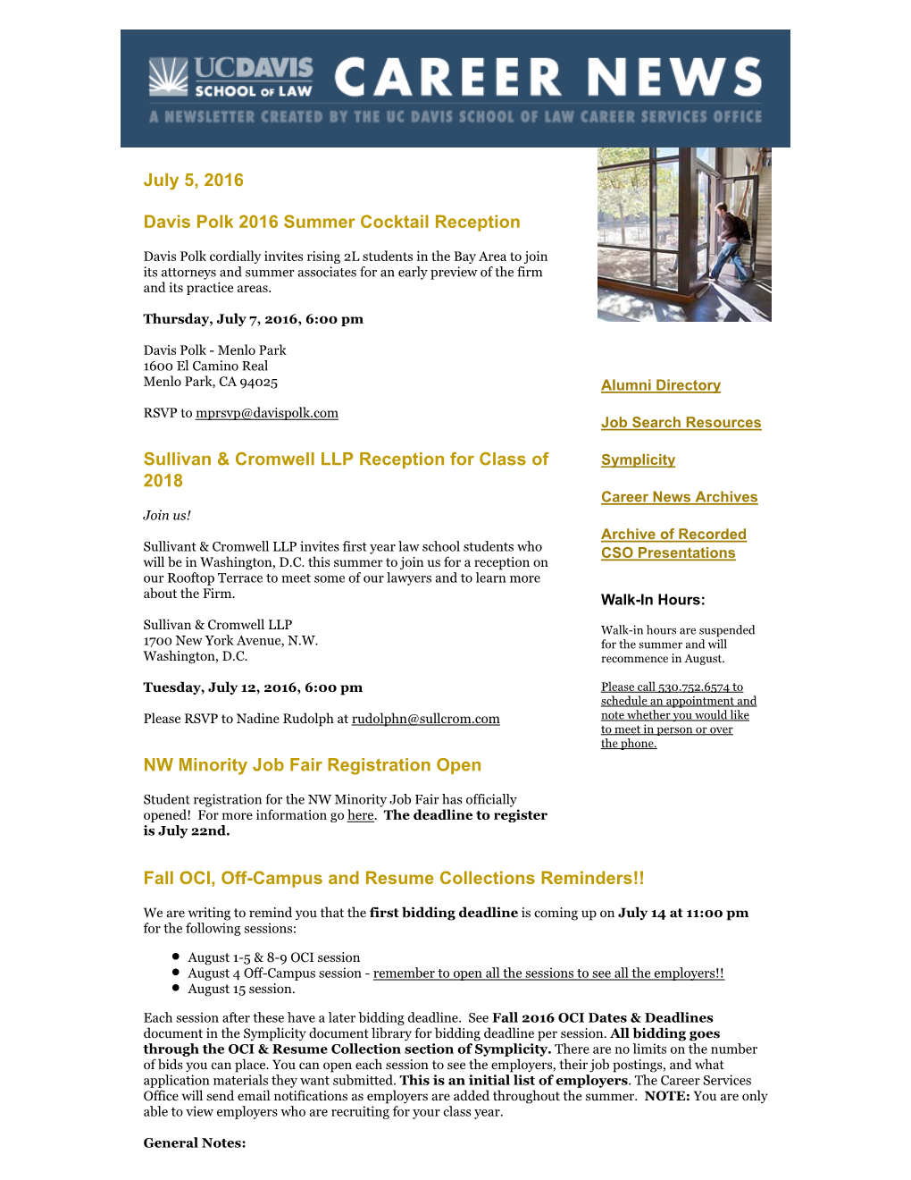 Career News Archives Join Us! Archive of Recorded Sullivant & Cromwell LLP Invites First Year Law School Students Who CSO Presentations Will Be in Washington, D.C