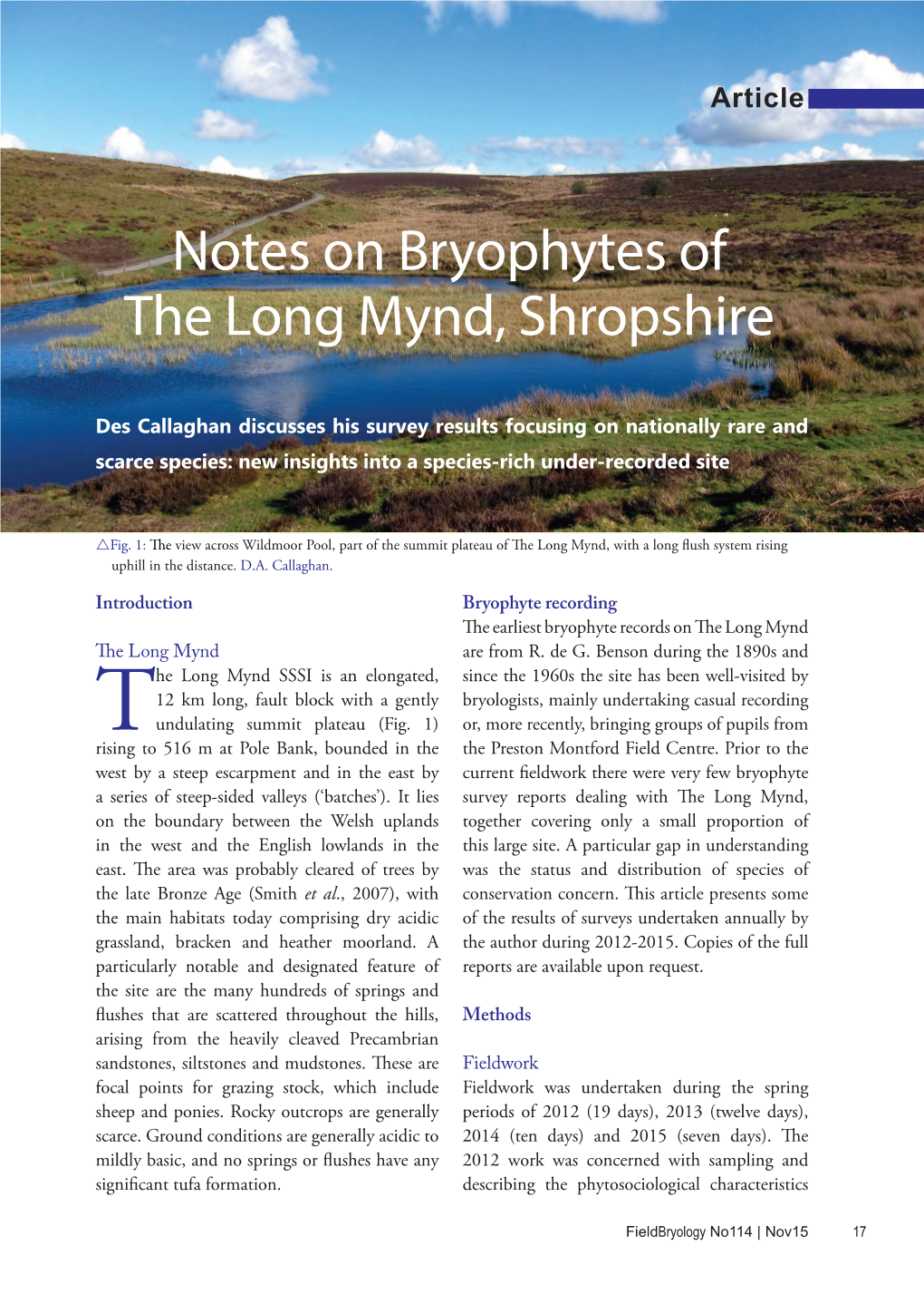 Notes on Bryophytes of the Long Mynd, Shropshire