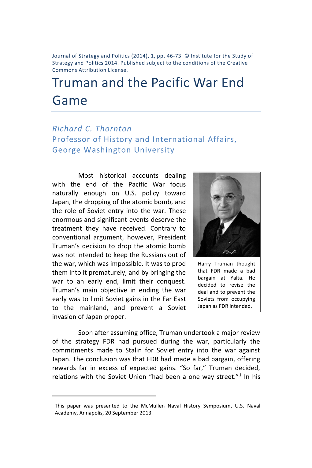Truman and the Pacific War End Game
