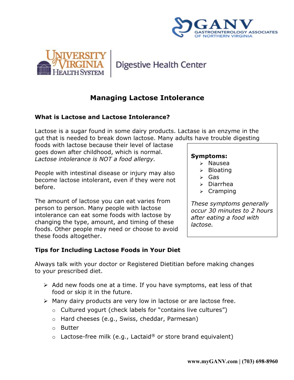 Managing Lactose Intolerance