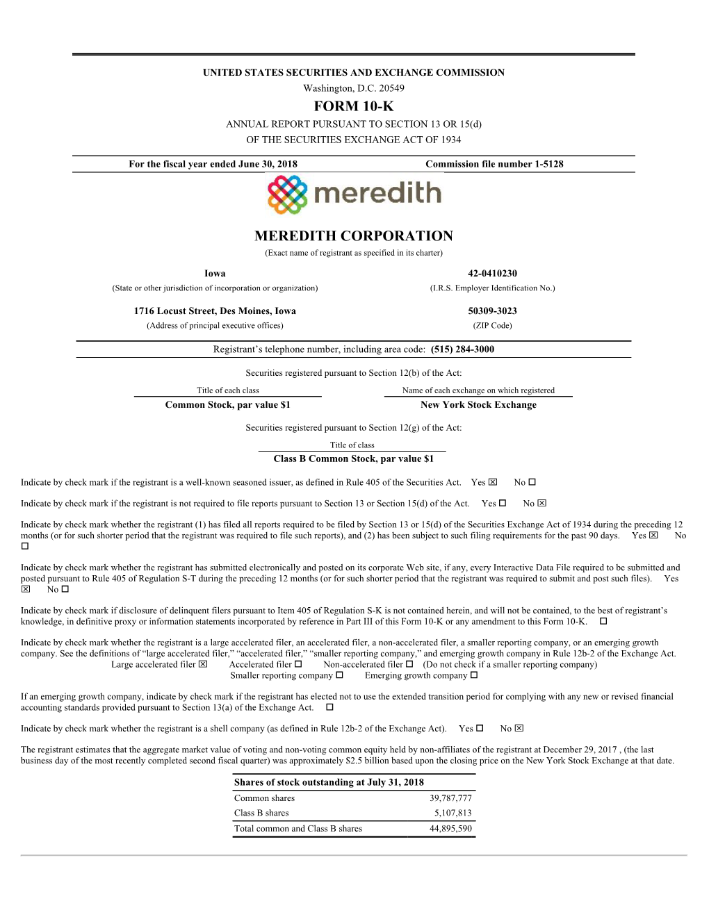 Form 10-K Meredith Corporation