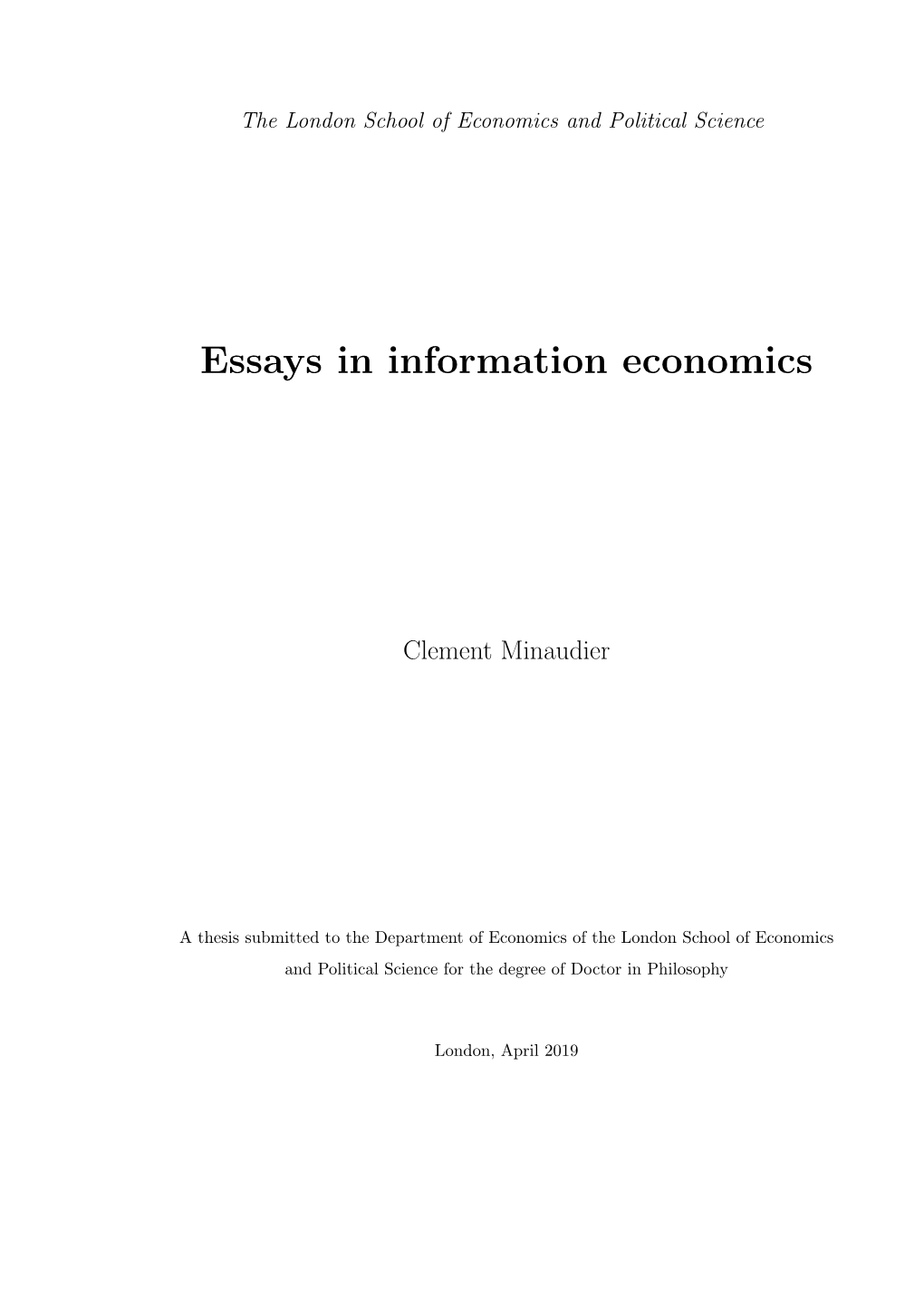 Essays in Information Economics