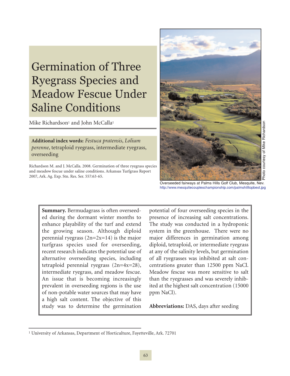 Germination of Three Ryegrass Species and Meadow Fescue Under Saline Conditions