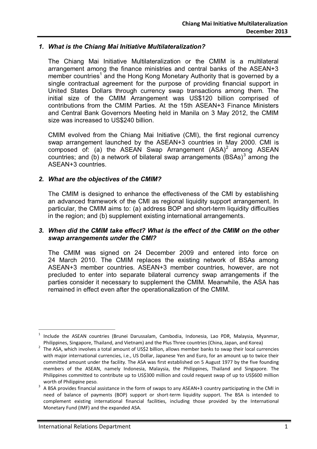 Chiang Mai Initiative Multilateralization December 2013