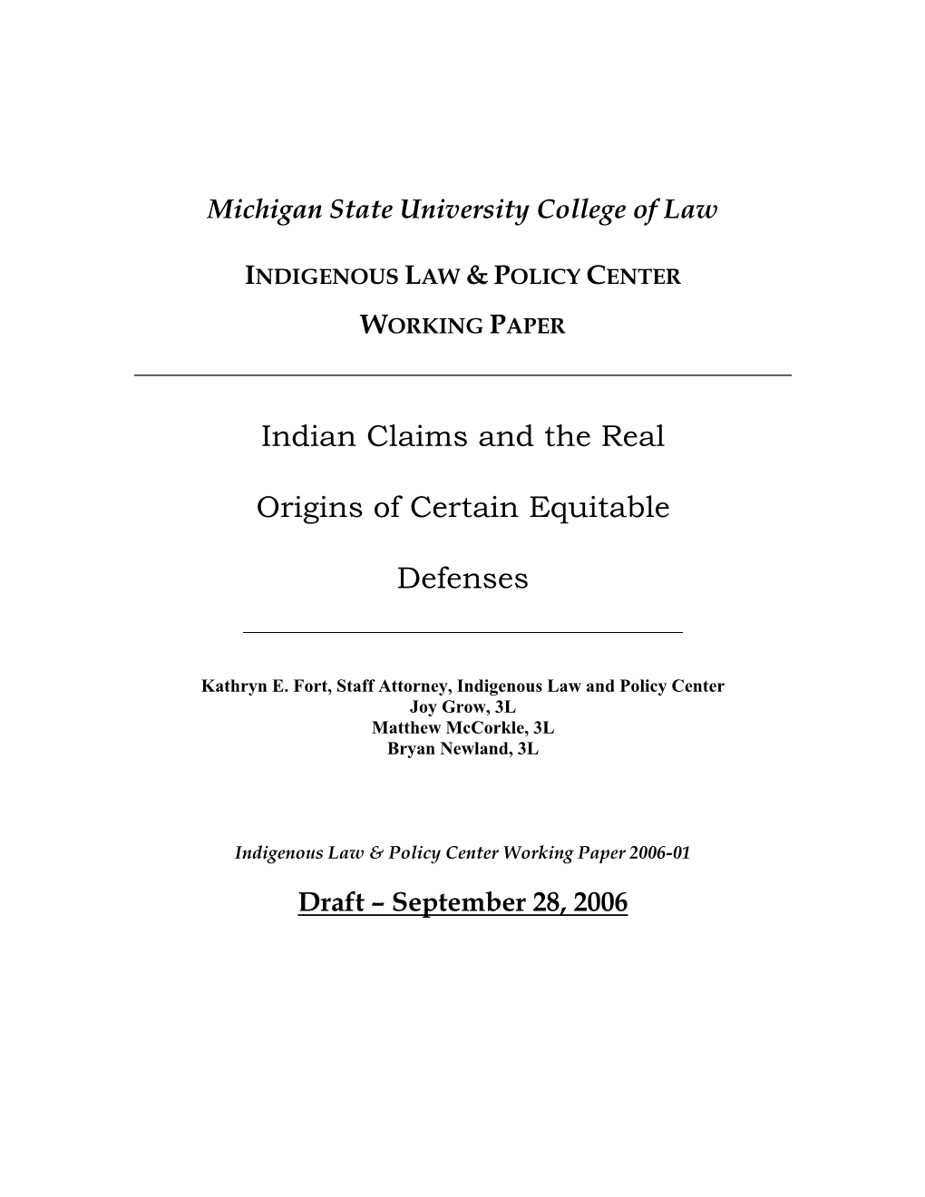 Indian Claims and the Real Origins of Certain Equitable Defenses