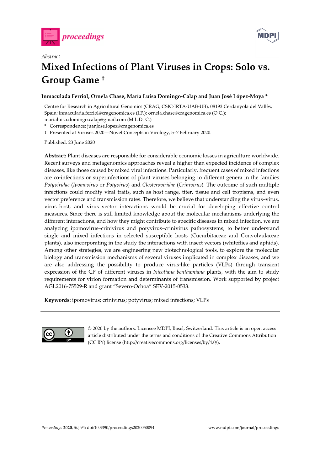 Mixed Infections of Plant Viruses in Crops: Solo Vs