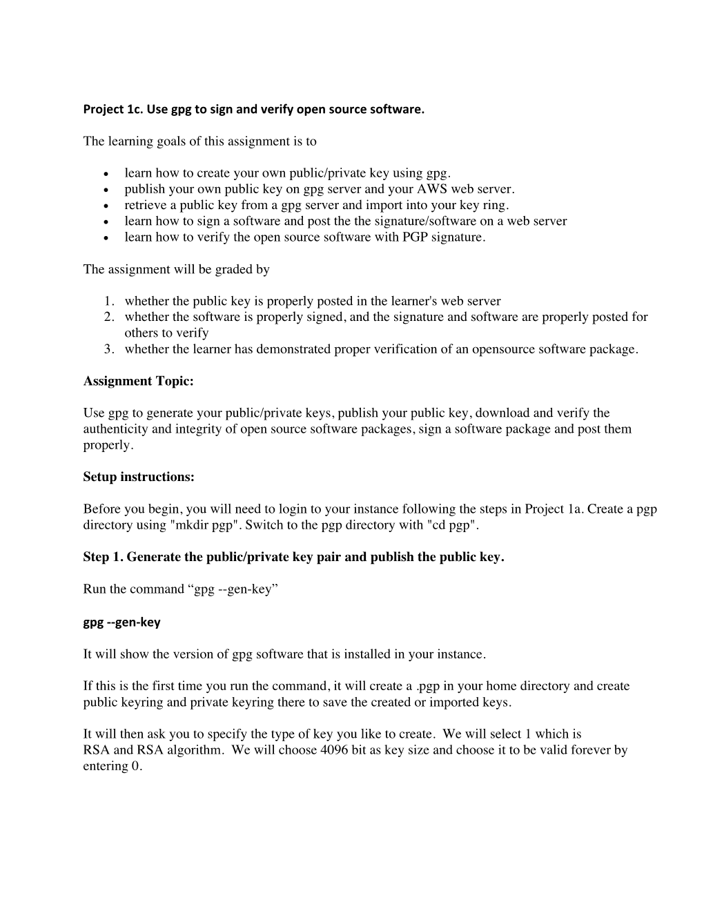 Project 1C. Use Gpg to Sign and Verify Open Source Software. the Learning