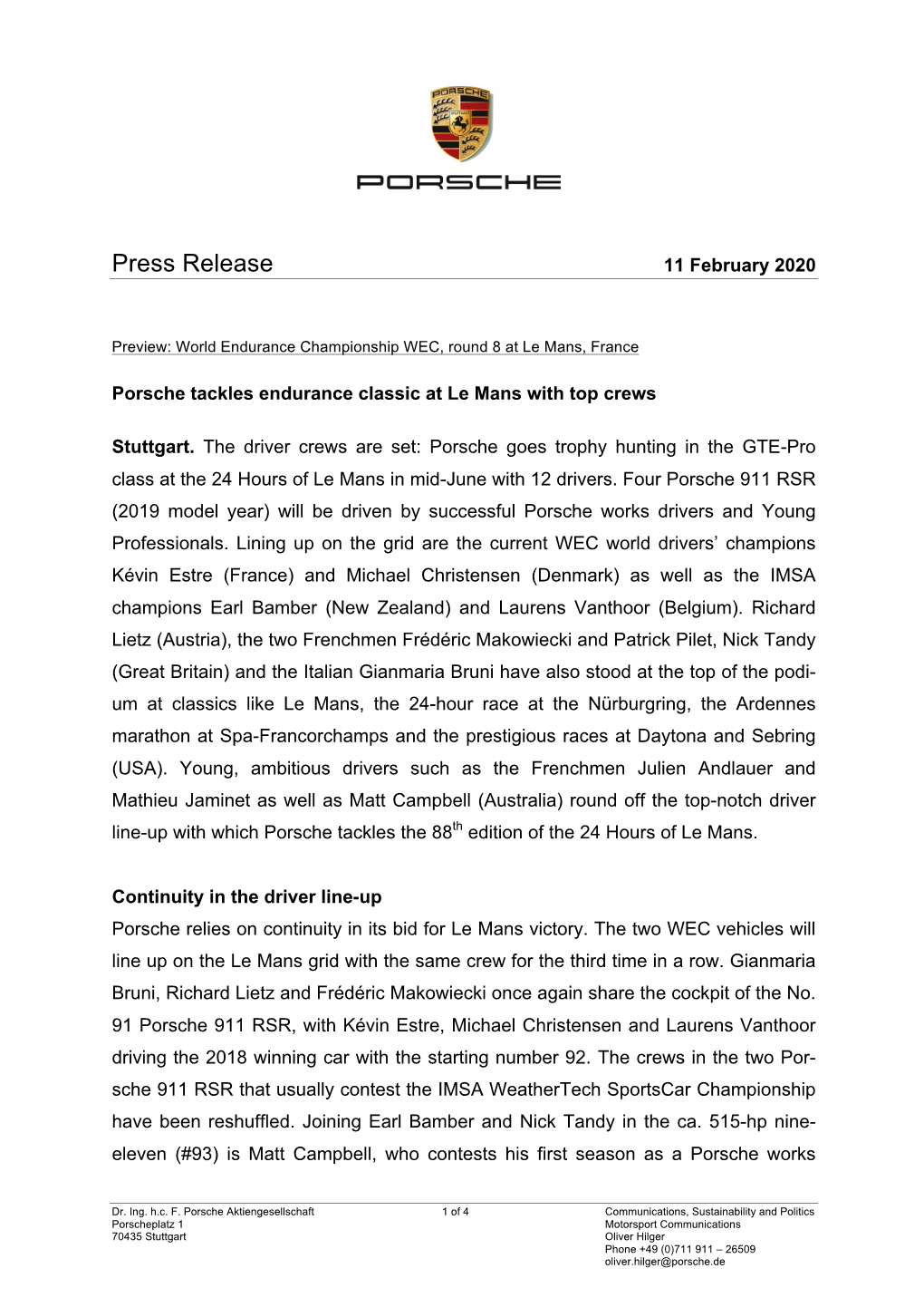 Press Release 11 February 2020