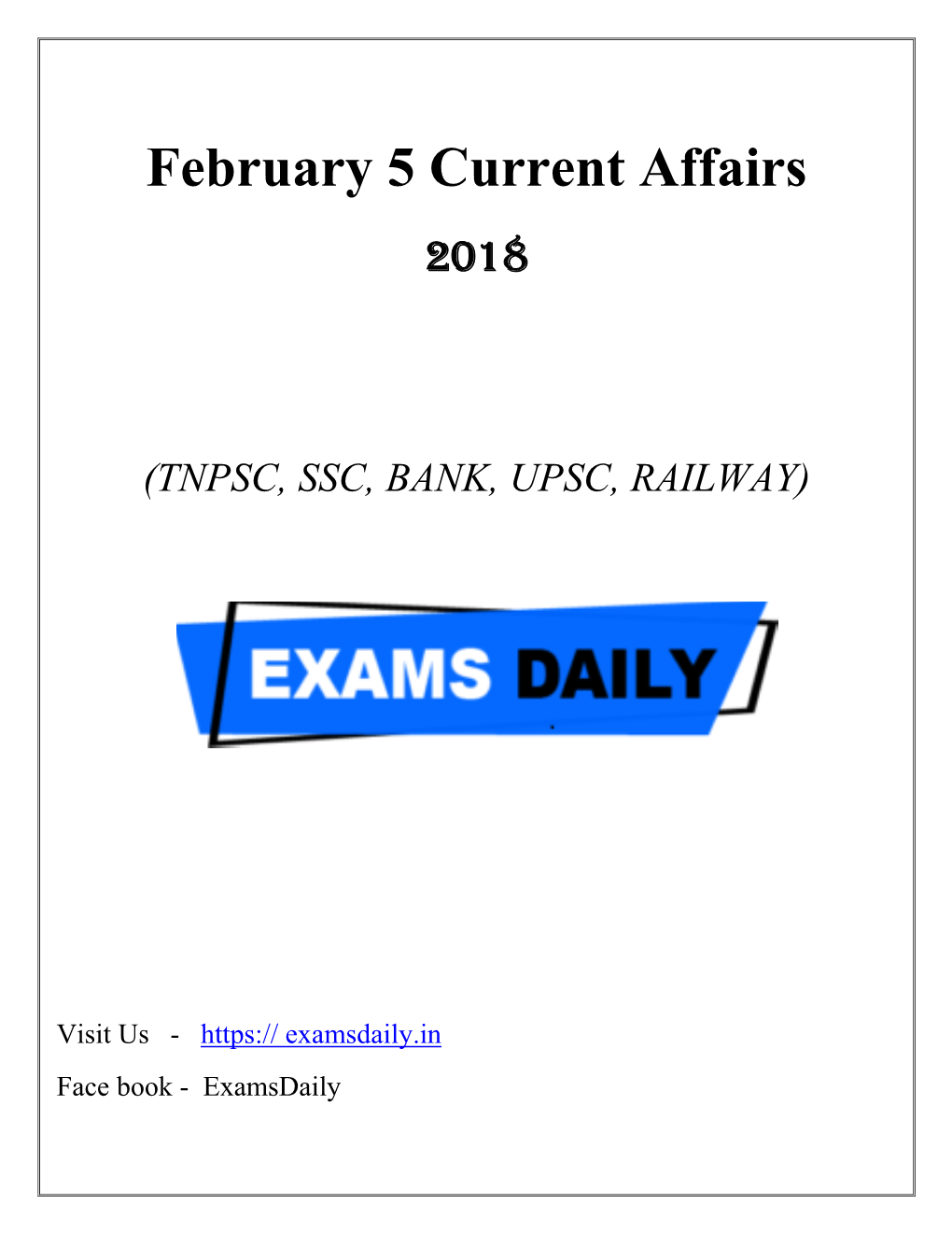 February 5 Current Affairs 2018