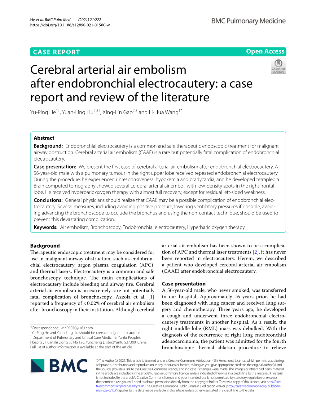 Cerebral Arterial Air Embolism After Endobronchial Electrocautery