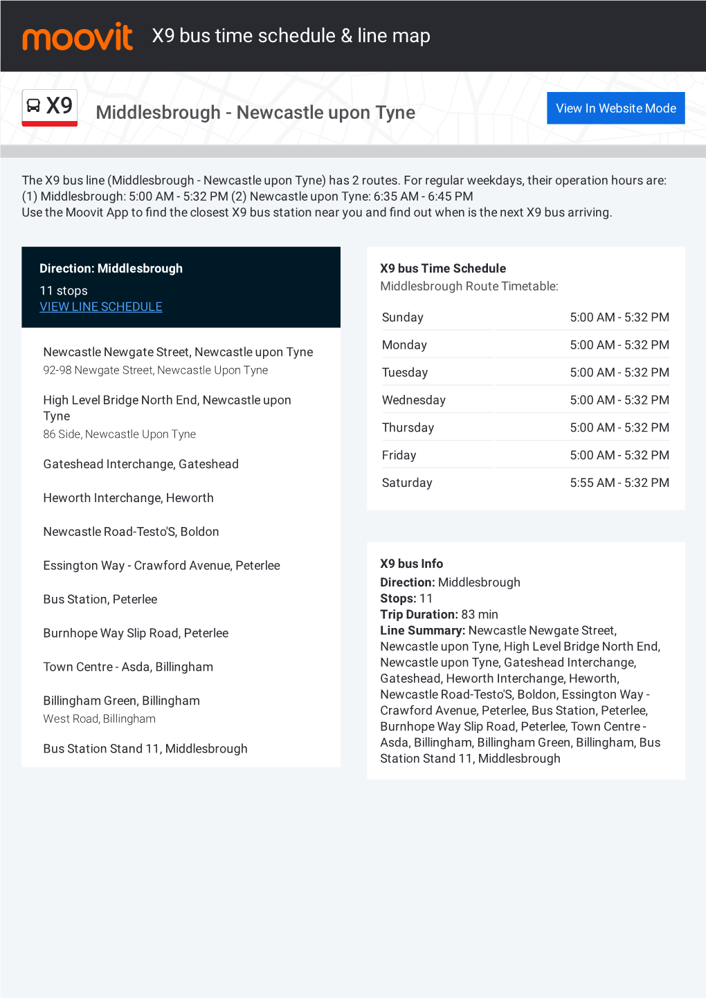 X9 Bus Time Schedule & Line Route