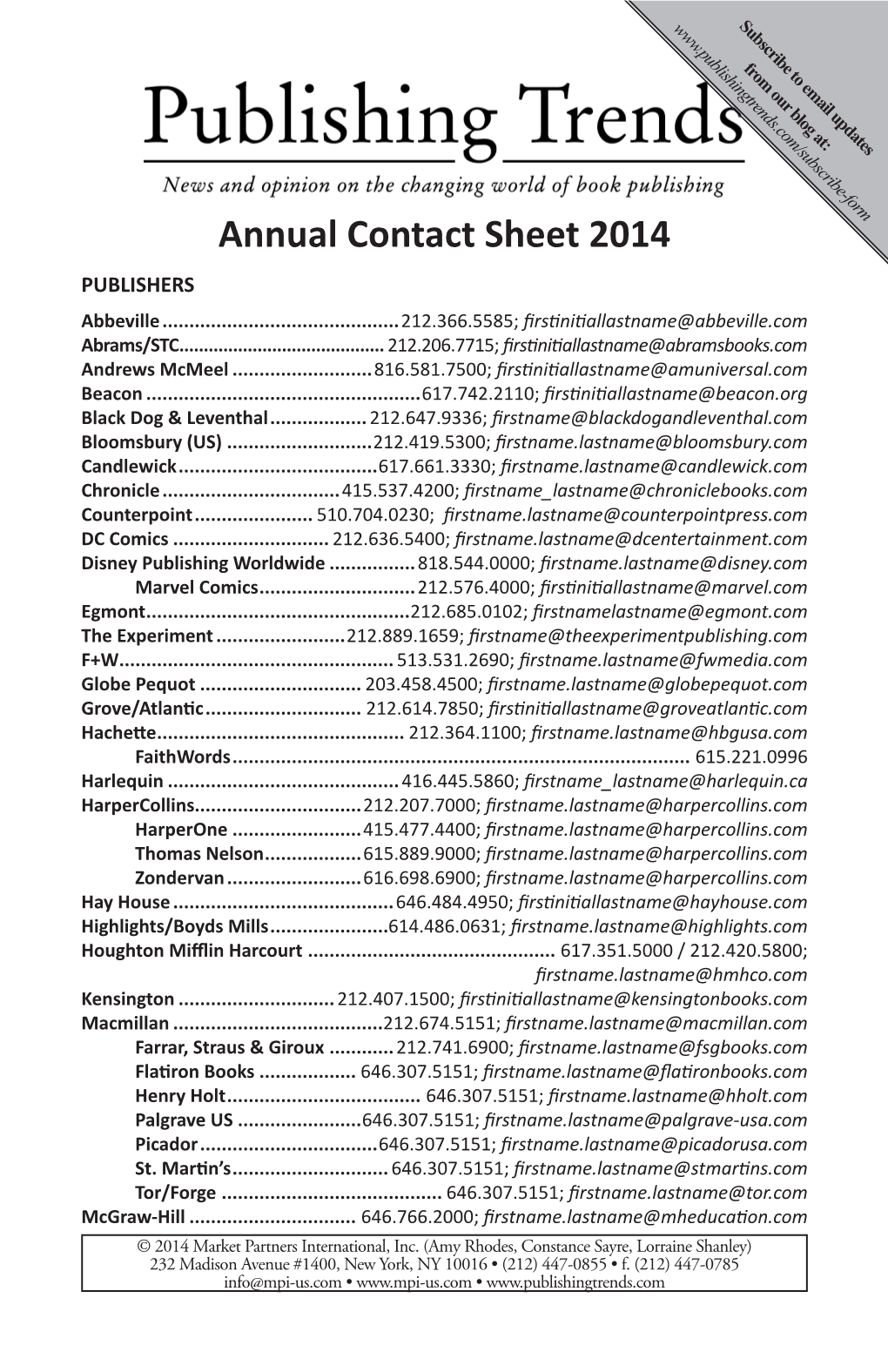 Annual Contact Sheet 2014 PUBLISHERS Abbeville