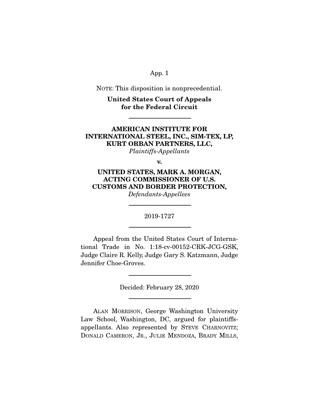 App. 1 NOTE: This Disposition Is Nonprecedential. United States Court of Appeals for the Federal Circuit AMERICAN INSTITUTE