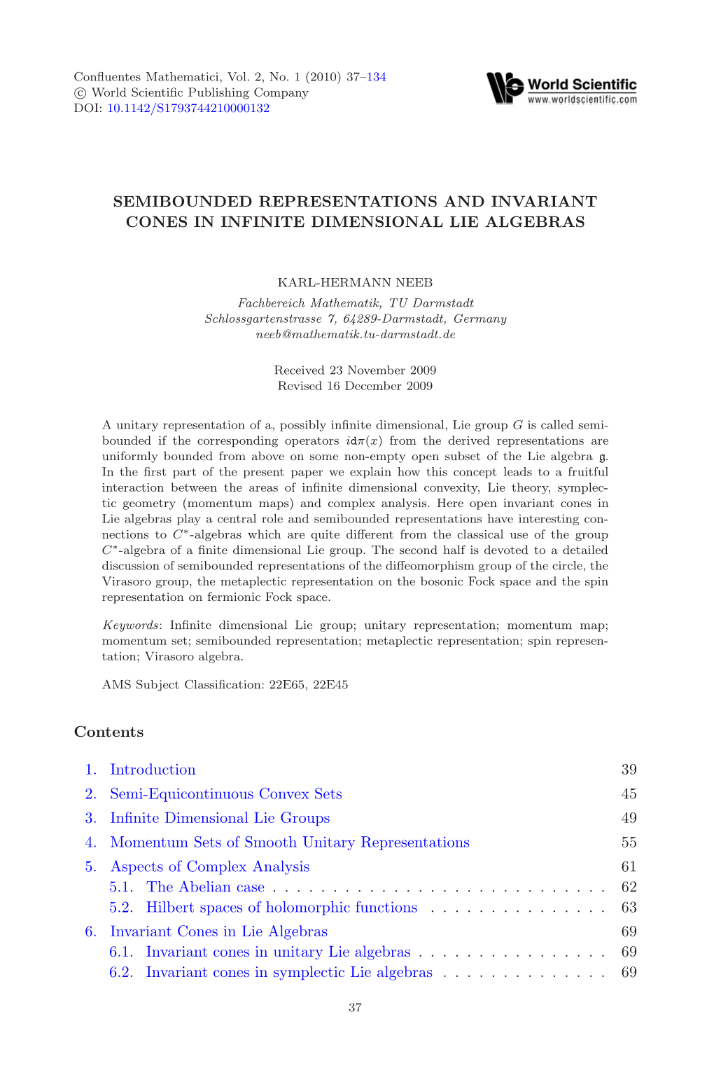 Semibounded Representations and Invariant Cones in Infinite Dimensional Lie Algebras