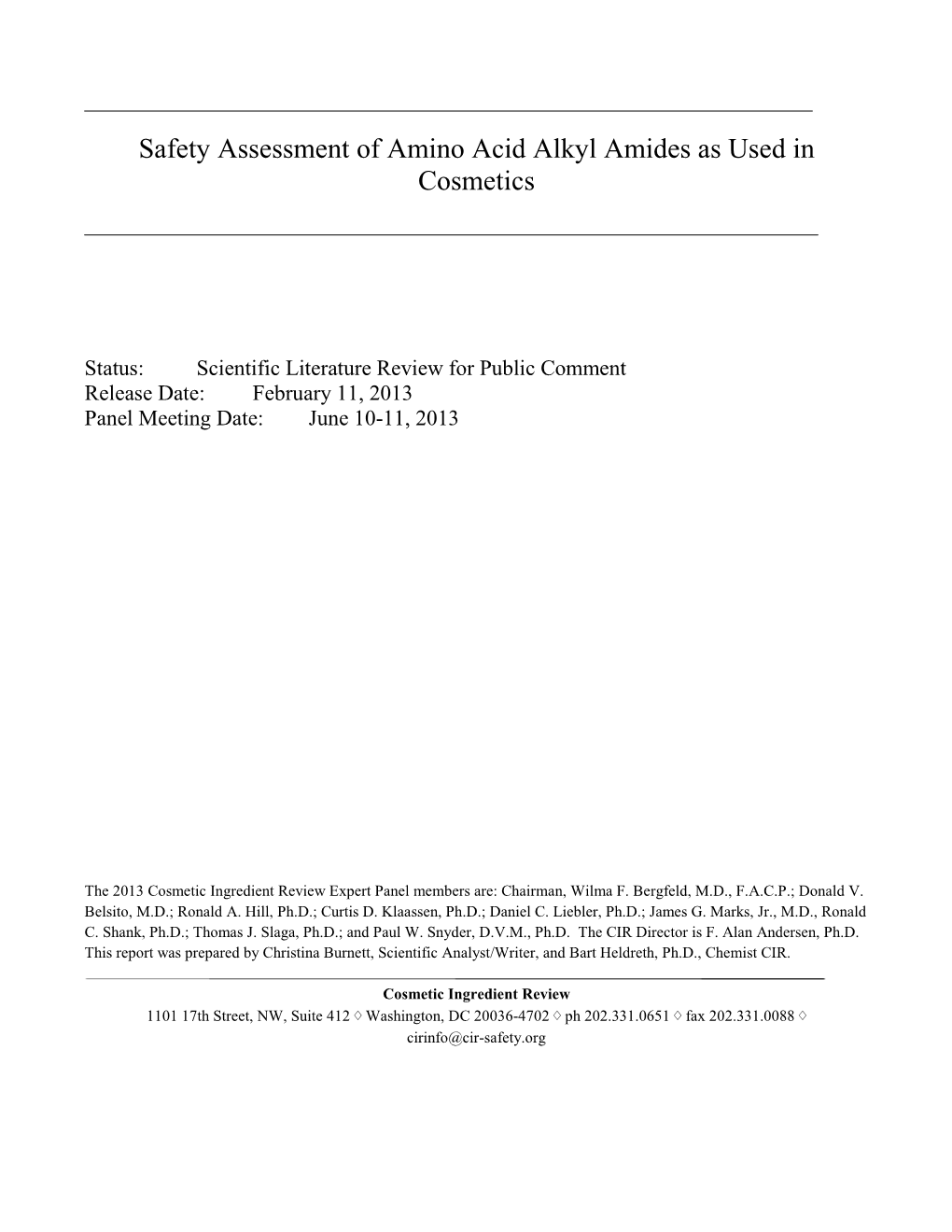 Safety Assessment of Amino Acid Alkyl Amides As Used in Cosmetics