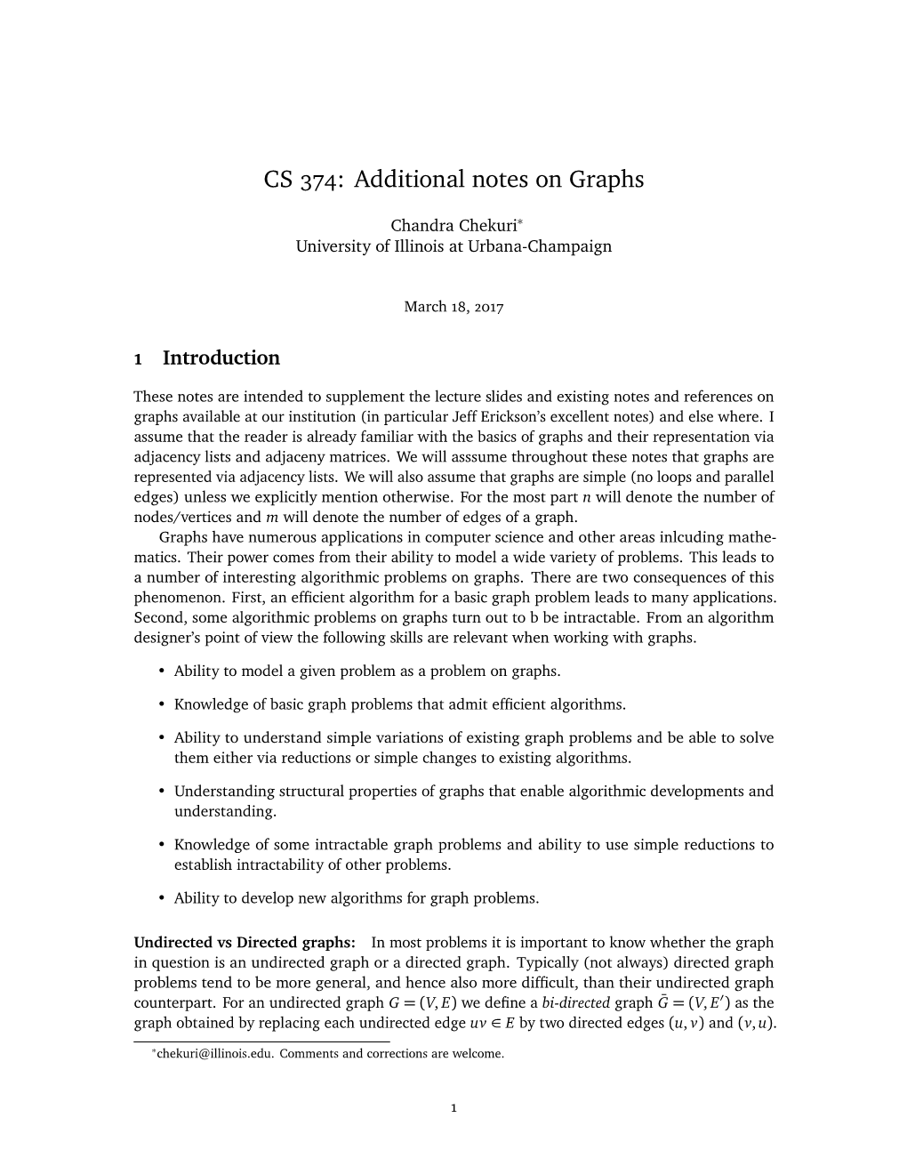 CS : Additional Notes on Graphs