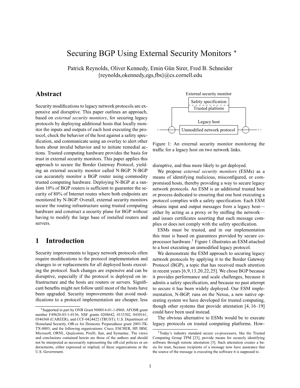 Securing BGP Using External Security Monitors ∗