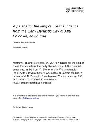 Evidence from the Early Dynastic City of Abu Salabikh, South Iraq
