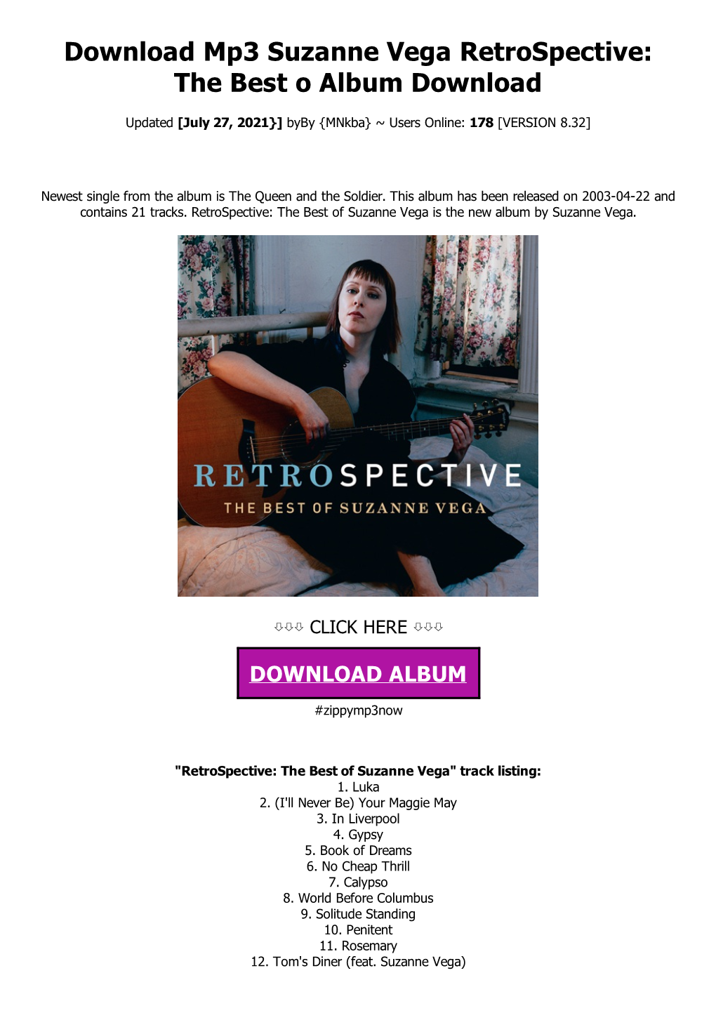 Download Mp3 Suzanne Vega Retrospective: the Best O Album Download