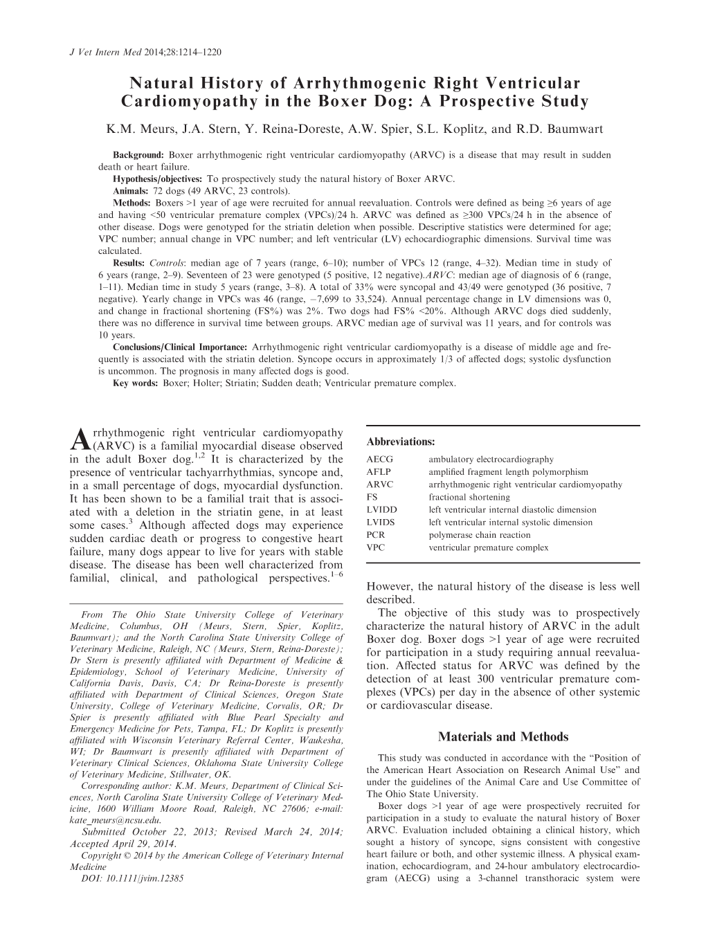 Natural History of Arrhythmogenic Right Ventricular Cardiomyopathy in the Boxer Dog: a Prospective Study