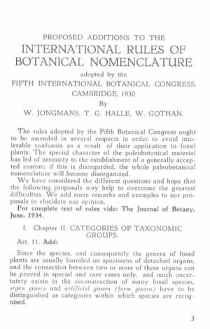 INTERNATIONAL RULES of BOTANICAL NOMENCLATURE Adopted by the FIFTH INTERNATIONAL BOTANICAL CONGRESS