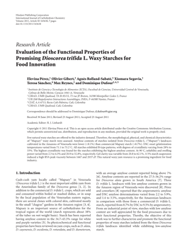 Research Article Evaluation of the Functional Properties of Promising Dioscorea Trifida L. Waxy Starches for Food Innovation