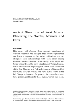 Ancient Structures of West Moana: Observing the Tombs, Mounds and Forts