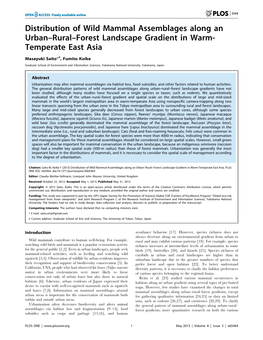 Distribution of Wild Mammal Assemblages Along an Urban–Rural–Forest Landscape Gradient in Warm- Temperate East Asia