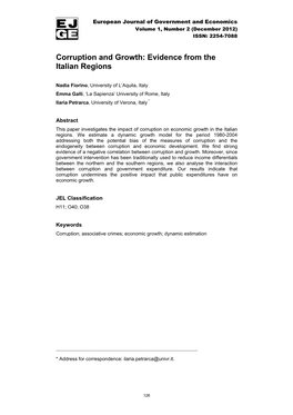 Corruption and Growth: Evidence from the Italian Regions