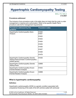 Hypertrophic Cardiomyopathy Testing