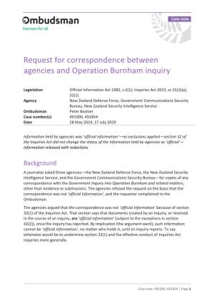 Request for Correspondence Between Agencies and Operation Burnham Inquiry