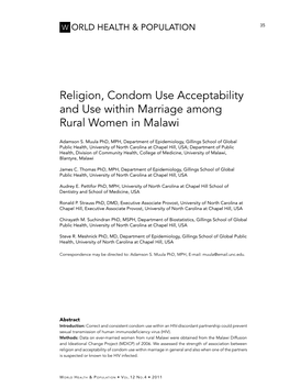 Religion, Condom Use Acceptability and Use Within Marriage Among Rural Women in Malawi