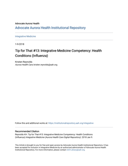 Integrative Medicine Competency: Health Conditions (Influenza)