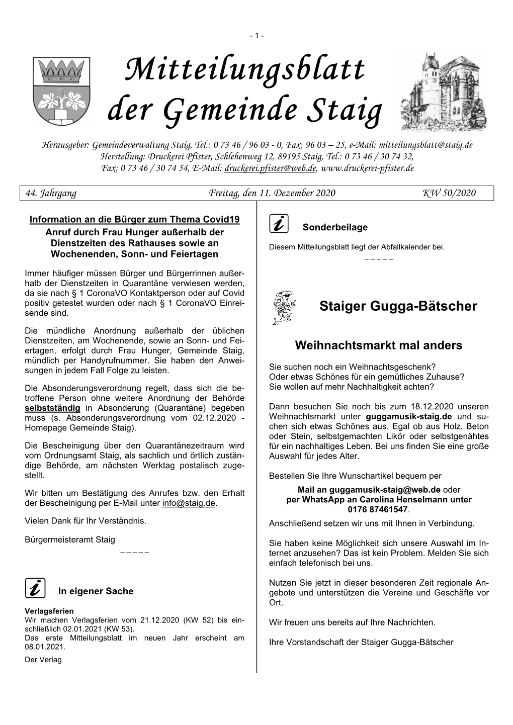 Mitteilungsblatt Der Gemeinde Staig