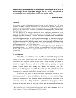 Demographic Dynamics and Socio-Economic Development As Drivers of Deforestation in the Brazilian Atlantic Forest