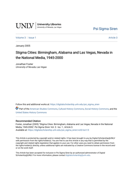 Stigma Cities: Birmingham, Alabama and Las Vegas, Nevada in the National Media, 1945-2000