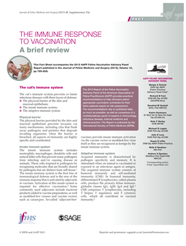 IMMUNE RESPONSE to VACCINATION a Brief Review