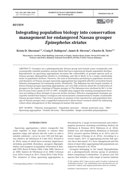 Integrating Population Biology Into Conservation Management for Endangered Nassau Grouper Epinephelus Striatus