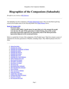 Biographies of the Companions (Sahaabah)