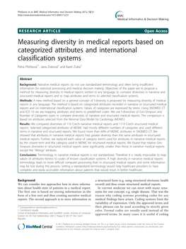Measuring Diversity in Medical Reports Based on Categorized Attributes and International Classification Systems Petra Přečková*†, Jana Zvárová† and Karel Zvára†