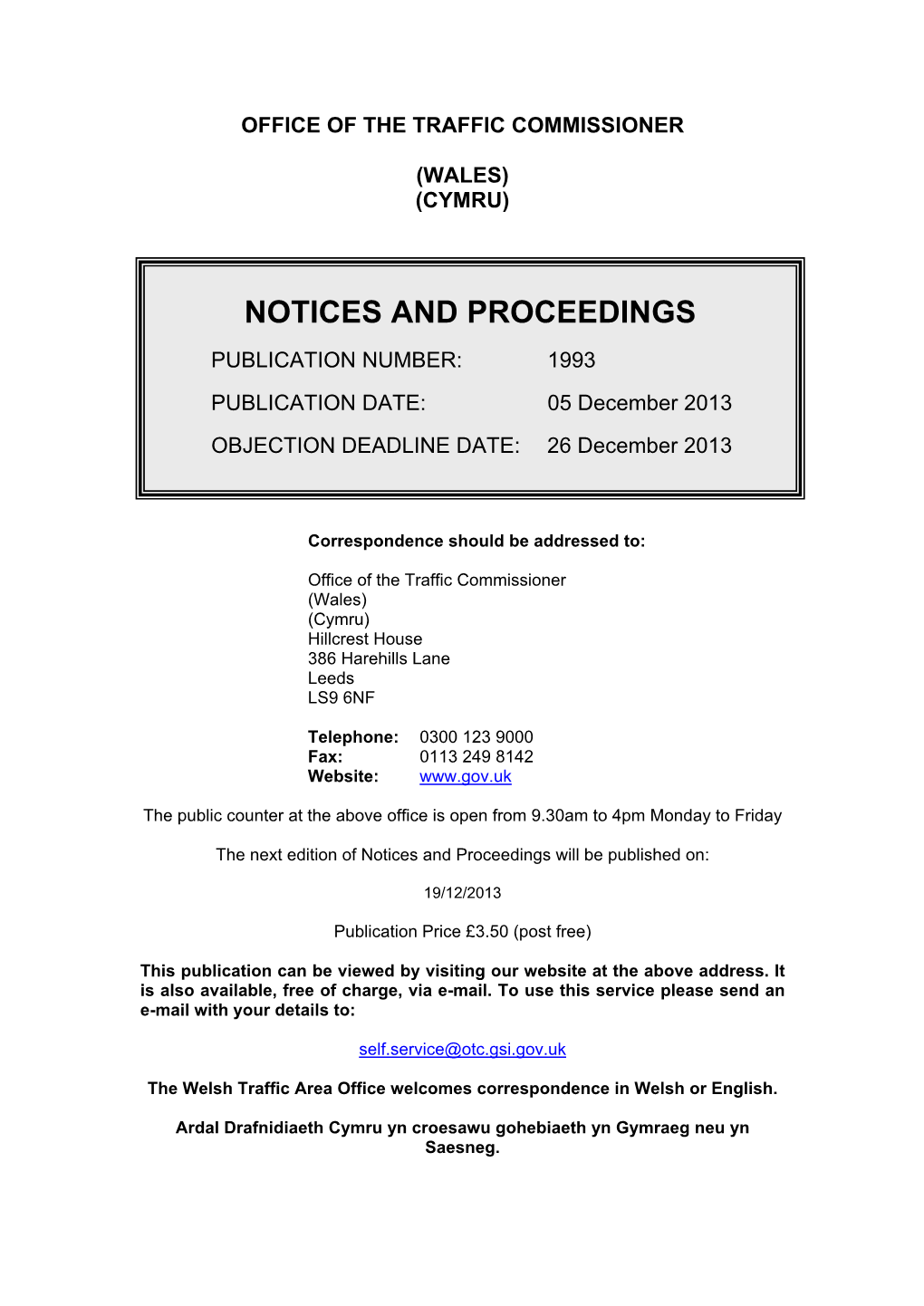 Notices and Proceedings: Wales: 5 December 2013