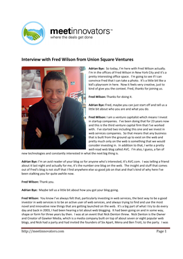 Interview with Fred Wilson from Union Square Ventures