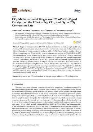CO2 Methanation of Biogas Over 20 Wt% Ni-Mg-Al Catalyst: on the Eﬀect of N2, CH4, and O2 on CO2 Conversion Rate