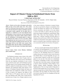 Impact of Climate Change in Kalabaland Glacier from 2000 to 2013 S