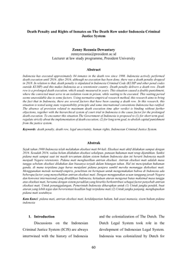 60 Death Penalty and Rights of Inmates on the Death Row Under Indonesia Criminal Justice System Zenny Rezania Dewantary Zennyrez