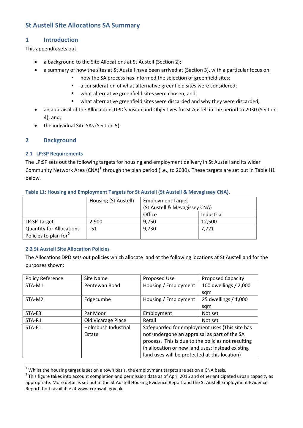 Appendix 12 – St Austell Site Allocations SA Summary