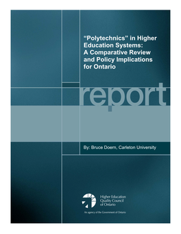Polytechnics” in Higher Education Systems: a Comparative Review and Policy Implications for Ontario